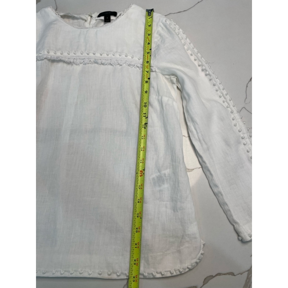 J.Crew 100% Linen Top Blouse 2 White Embroidered Coastal Old Money Minimalist - Picture 9 of 9
